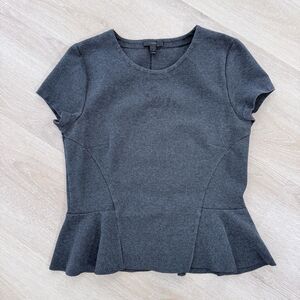 Knit Peplum Top Women’s Sz S J Crew Charcoal Gray Short Sleeve Preppy Chic Work